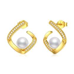 VONALA Gold Perlen Ohrringe für Frauen, 925 Sterling Silber Perlen Ohrstecker Gold plattiert hypoallergen Schmuck Geschenk für Damen Mädchen von VONALA