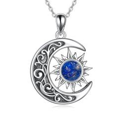 VONALA Halskette mit Mond und Sonne S925-Sterlingsilber keltischer Mond Lapislazuli-Anhänger Halskette Mond und Sonne Schmuck Geschenk für Frauen Mädchen von VONALA