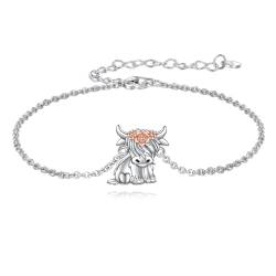 VONALA Hochland Kuh Armband 925 Sterling Silber Armbänder Verstellbarer Niedlich Tier Schmuck Geburtstagsgeschenke für Damen Mädchen von VONALA