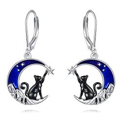 VONALA Keltisch Hängend Ohrringe Sterling Silber, Mond Ohrringe Schmuck Geschenke für Damen und Mädchen (Blau Mond und Katze) von VONALA