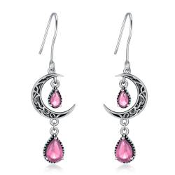 VONALA Keltische Mond-Ohrringe 925er Sterlingsilber Rosa Ohrringe für Frauen Heiße rosa baumelnde Ohrringe Keltischer Mond Schmuck Geschenke für Frauen Teenager Mädchen Geburtstag von VONALA