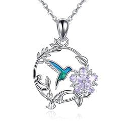 VONALA Kolibri Halskette Sterling Silber Lila Blume Vogel Anhänger Kolibri Charme Halskette Tierschmuck für Frauen Mädchen Damen von VONALA