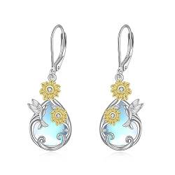 VONALA Kolibri Mondstein Ohrringe Damen 925 Sterling Silber Sonnenblume Leverback Baumeln Tropfen Ohrringe Schmuck Geburtstag Geschenke für Frauen Mädchen Mutter (Kolibri) von VONALA