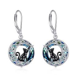 VONALA Mond Katze Ohrringe Hängend Sterling Silber, Keltisch Kristall Schmuck Geschenke für Damen und Mädchen (Blau) von VONALA