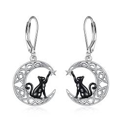 VONALA Mond Katze Ohrringe Hängend Sterling Silber, Keltisch Schmuck Halloween Geschenke für Damen und Mädchen von VONALA