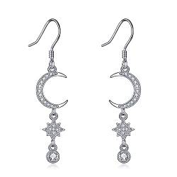 VONALA Mond Stern Tropfen Ohrringe Damen 925 Sterling Silber Ohrringe Zirkonia Baumelnd Schmuck Muttertag Geburtstag Geschenke für Frauen Mutter Freundin von VONALA