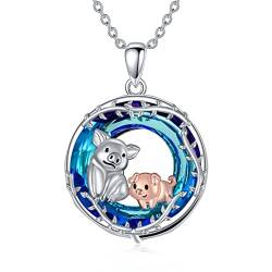 VONALA Mutter Halskette 925 Sterling Silber Schwein/Katze/Dinosaurier/Bär/Ente/Delphin/Elefant Mutter Anhänger Halskette Muttertag Schmuck Geschenke für Damen Tochter (Schwein) von VONALA