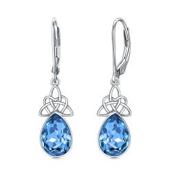 VONALA Ohrringe mit keltischem Knoten 925 Sterling Silber Blaue Kristall Ohrringe mit Teardrop Ohrringen Dezember Geburtsstein Ohrringe Irischer Schmuck Geschenk für Frauen Damen von VONALA