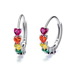 VONALA Regenbogen Creolen Ohrringe für Frauen 925 Sterling Silber Bunte Huggie Creole Ohrringe Schmuck Geschenke für Mädchen Damen von VONALA