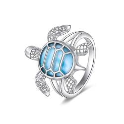 VONALA Schildkröte Ring 925 Sterling Silber Larimar Schildkröte Ring Sommer Ozean Strand Schmuck Geschenke für Damen Mädchen von VONALA