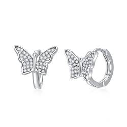 VONALA Schmetterling Ohrringe Silber 925 mit Zirkonia Schmetterling Anhänger Huggie Creolen Ohrringe Schmuck Geschenke für Damen Mädchen von VONALA