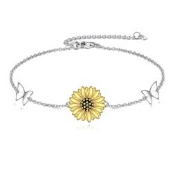 VONALA Sonnenblume Armband Damen 925 Sterling Silber Sonnenblume Armbänder Schmuck Geburtstag Valentinstag Geschenke für Sie Frauen Freundin Mutter Länge 7"+2" Verstellbare von VONALA