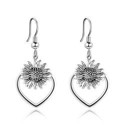 VONALA Sonnenblume Ohrringe 925 Sterling Silber Herz Sonnenblume Baumel Ohrringe Oxidierte Ohrringe für Deman Mädchen von VONALA