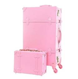 VONGAZ Reisekoffer Koffer Rollkoffer Vintage-Gepäcksets, 2-teilige Spinner-Räder, Hartschalen-Reise-Handgepäckkoffer Handgepäck Koffer Trolley (Color : Pink, Size : 12+22inch) von VONGAZ