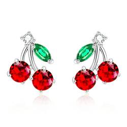 VONSSY Kirsche Ohrringe | Roter Tropfen Baumeln& Stud Ohrringe Cherry Stud-Platinum von VONSSY