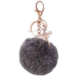 VOSAREA Bommel Schlüsselanhänger Fellbommel Taschenanhänger Pelzbommel Pompom Keychain Anhänger mit Strass und Ballett Mädchen Schlüsselbund für Handtasche Schlüssel Auto von VOSAREA