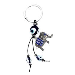 VOSAREA Türkisches Auge des Elefanten Keychain Auto-Schlüsselanhänger Blue Evil Eye mit Elephant Key Ring zum Schutz von VOSAREA