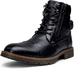 VOSTEY Herren Stiefel Wandern Stiefeletten Combat Military Boots für Männer, (Motorrad 678a-schwarz), 46 EU von VOSTEY