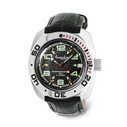 VOSTOK | Klassische Amphibien-Automatische, selbstaufziehende russische Taucher-Armbanduhr | WR 200 m | Mode | Business | Casual Herrenuhren | Modell 334, 335 Serie, 334_Schwarzes Leder, Taucher von VOSTOK