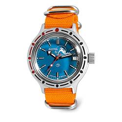 VOSTOK Scuba Dude Amphibian Automatik Herren Selbstaufzug | Militär Taucher Armbanduhr | Mode | Business | Casual Herrenuhren | Modell 420059 Orangener Riemen B von VOSTOK