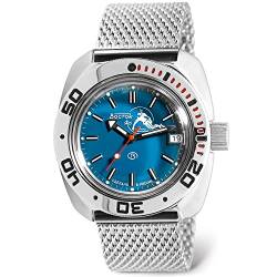 VOSTOK | Scuba Dude Amphibian Automatik Selbstaufziehende russische Militär Taucher Armbanduhr | WR 200M | Mode | Business | Casual Herrenuhren | Modell 710059 Mesh-Armband B von VOSTOK