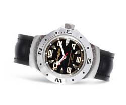 Vostok Amphibia 060335 Automatik-Armbanduhr mit Automatikaufzug, Schwarz Leder, Taucher von VOSTOK