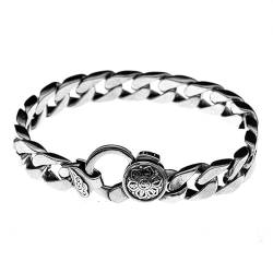 VOYADE Herren-S925-Sterlingsilber, Buddhistisches Mantra, Kubanisches Kettenarmband, Tibetisch-Buddhistische Vintage-Tankkette, Glänzendes Thai-Silberarmband,Silber,21cm von VOYADE