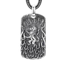 VOYADE S925 Sterling Silber Bully Lion King Anhänger, Männer Und Frauen Flaming Lion Anhänger Halskette,Silber,Pendant + Chain 50cm von VOYADE