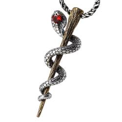 VOYADE S925 Sterling Silber König Kobra Anhänger, Herren Vintage Schlange Und Zepter Anhänger Halskette,Silber,Pendant + Chain 50cm von VOYADE