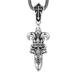 VOYADE S925 Sterling Silber Kreuz Blume Schlange Schwert Anhänger, Herren Personalisierte Schlange Schwert Anhänger Halskette,Silber,Pendant + Chain 60cm von VOYADE