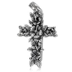 VOYADE S925 Sterling Silber Kreuz Floral Anhänger, Männer Personalisierte Kreuz Anhänger Halskette,Silber,Pendant + Chain 60cm von VOYADE