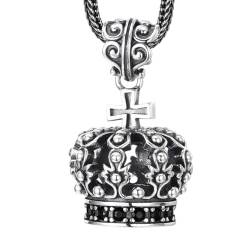 VOYADE S925 Sterling Silber Kreuz Krone Anhänger, Männer Und Frauen Premium-Krone Anhänger Halskette,Silber,Pendant + Chain 55cm von VOYADE