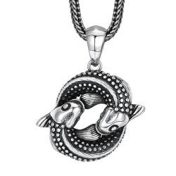 VOYADE S925 Sterling Silber Mode Koi Anhänger, Männer Und Frauen Personalisierte Doppel-Fisch-Anhänger Halskette,Silber,Pendant + Chain 60cm von VOYADE