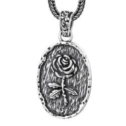 VOYADE S925 Sterling Silber Mode Rose Ovalen Anhänger, Paar Personalisierte Anhänger Halskette,Silber,Pendant + Chain 55cm von VOYADE