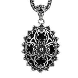 VOYADE S925 Sterling Silber Personalisierte Blume Ovalen Anhänger, Männer Und Frauen Vintage Blume Anhänger Halskette,Silber,Pendant + Chain 60cm von VOYADE