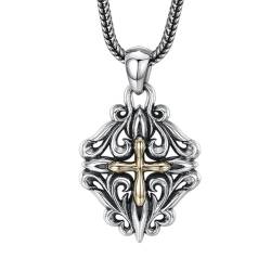 VOYADE S925 Sterling Silber Personalisierte Kruzifix Anhänger, Männer Und Frauen Gothic Kreuz Anhänger Halskette,Silber,Pendant + Chain 70cm von VOYADE