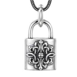 VOYADE S925 Sterling Silber Personalisierte Rebe Blume Schloss Anhänger, Männer Und Frauen Paar Schloss Sterling Silber Anhänger Halskette,Silber,Pendant + Chain 50cm von VOYADE