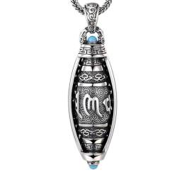 VOYADE S925 Sterling Silber Personalisierte Sechs Zeichen Motto Anhänger, Männer Und Frauen Drehbare Buddhistische Anhänger Halskette,Silber,Pendant + Chain 55cm von VOYADE