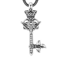 VOYADE S925 Sterling Silber Personalisierter Schlüsselanhänger Mit Krone, Schlüsselanhänger Für Damen Und Herren, Halskette,Silber,Pendant + Chain 60cm von VOYADE