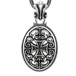 VOYADE S925 Sterling Silber Rebe Kreuz Anhänger, Floral Oval Anhänger Halskette Für Männer Und Frauen,Silber,Pendant + Chain 50cm von VOYADE