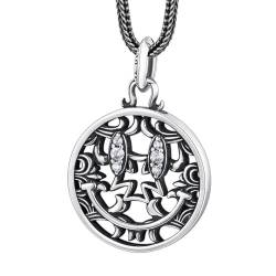 VOYADE S925 Sterling Silber Runden Smiley Anhänger, Männer Und Frauen Mode Smiley Anhänger Halskette,Silber,Pendant + Chain 50cm von VOYADE