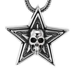 VOYADE S925 Sterling Silber Schädel Pentagramm Anhänger, Männer Und Frauen Personalisierte Pentagramm Anhänger Halskette,Silber,Pendant + Chain 70cm von VOYADE