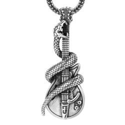 VOYADE S925 Sterling Silber Schlange Gitarre Anhänger, Männer Kreative Gitarre Band Anhänger Halskette,Silber,Pendant + Chain 55cm von VOYADE