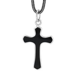 VOYADE S925 Sterling Silber Schwarzes Kreuz Anhänger, Männer Und Frauen Einfache Kreuz Anhänger Halskette,Silber,Pendant + Chain 70cm von VOYADE