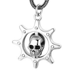 VOYADE S925 Sterling Silber Skull Gear Anhänger, Männer Und Frauen Street Skull Anhänger Halskette,Silber,Pendant + Chain 50cm von VOYADE