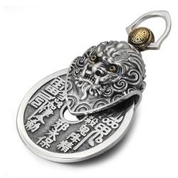 VOYADE S925 Sterling Silber Tapferen Berg Geist Geld Ausgeben Anhänger, Männer Herrschsüchtig Tapferen Drehbaren Anhänger Halskette,Silber,Pendant + Chain 50cm von VOYADE