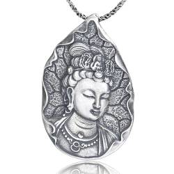VOYADE S925 Sterling Silber Vintage Bodhisattva Anhänger, Männer Und Frauen Einfache Buddha Anhänger Halskette,Silber,Pendant + Chain 55cm von VOYADE