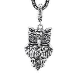 VOYADE S925 Sterling Silber Vintage Eule Anhänger, Männer Und Frauen Personalisierte Nacht Eule Anhänger Halskette,Silber,Pendant + Chain 55cm von VOYADE