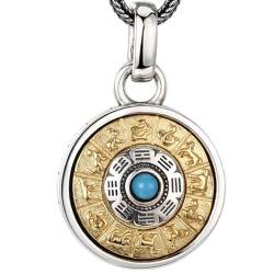 VOYADE S925 Sterling Silber Zodiac Anhänger, Männer Und Frauen Neun Palast Acht Trigramme Drehbar Anhänger Halskette,Silber,Pendant + Chain 65cm von VOYADE