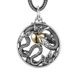 VOYADE S925 Sterling Silber Zodiac Schlange Runde Anhänger, Männer Bully Schlange Anhänger Halskette,Silber,Pendant + Chain 60cm von VOYADE